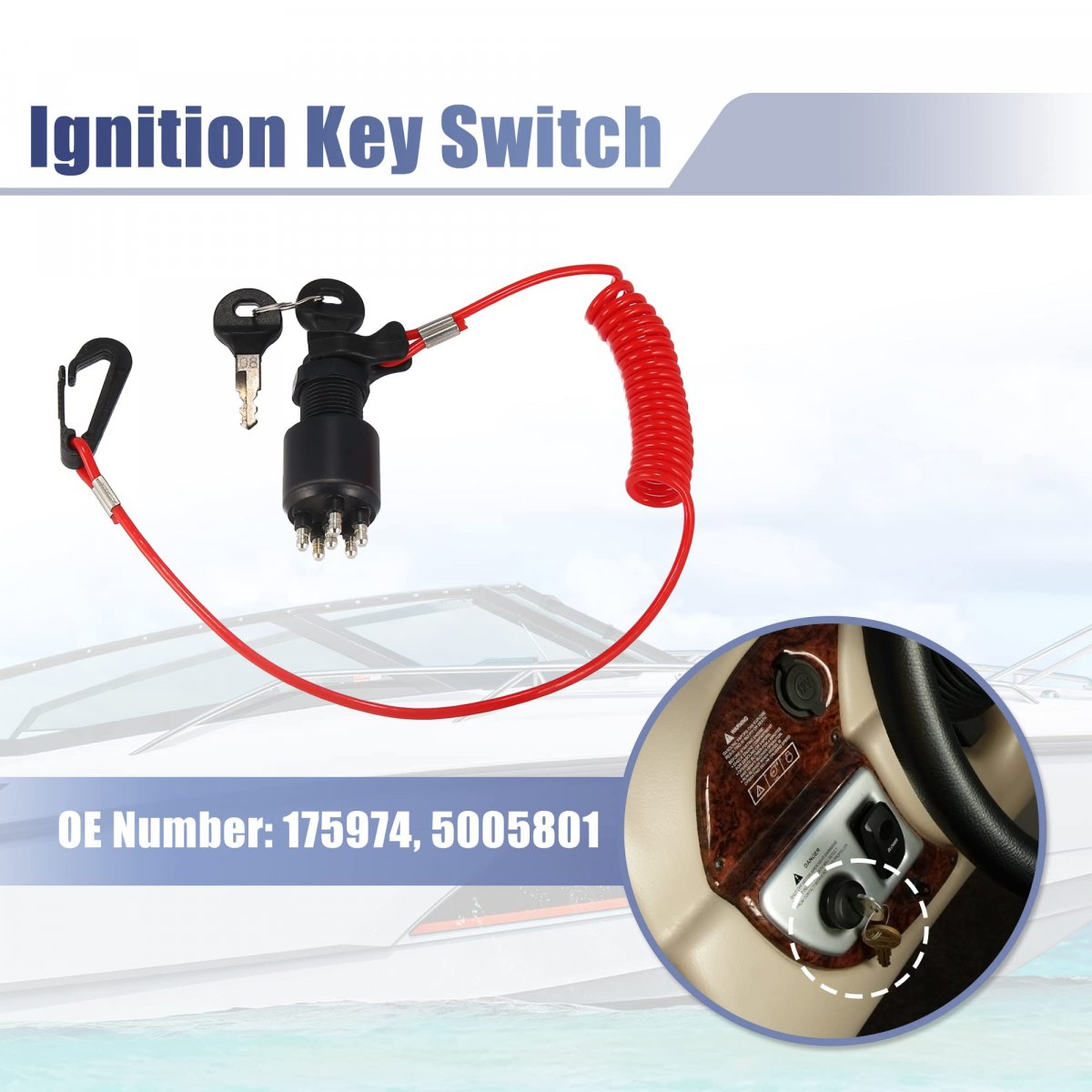 Ignition Switch With Key Lanyard Assembly Set Replace 175974 For Boat Motor 40-200hp
