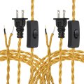 8ft 18 2 Twisted Cloth Covered Lamp Cord Pcs Vintage Fabric Electrical Wire With Switch Button And Plug Stripped Ends Ready For 