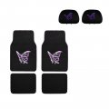 Purple Butterfly 4 Pc Carpet Floor Mats And Headrest Cover 