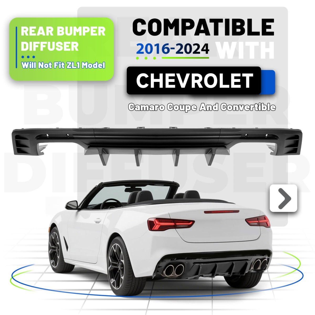 Jmtaat Rear Bumper Diffuser For 2016-2024 Chevy Chevrolet Camaro Coupe Convertible Model Lower Lip Splitter Valance Spoiler