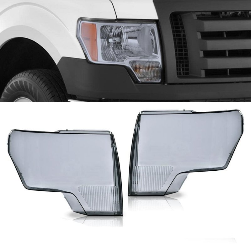Smoky Headlight Lens Cover Ford F150 2009 2014 For Halogen Headlights Polypropylene Plastic Protective Covers 2 Piece Set