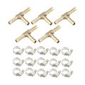 1 Set 6mm Hose Barb Copper T Shape 3 Way Tee Connector Adapter For Fuel Air Water Gas Oil Pipe With Clamps 