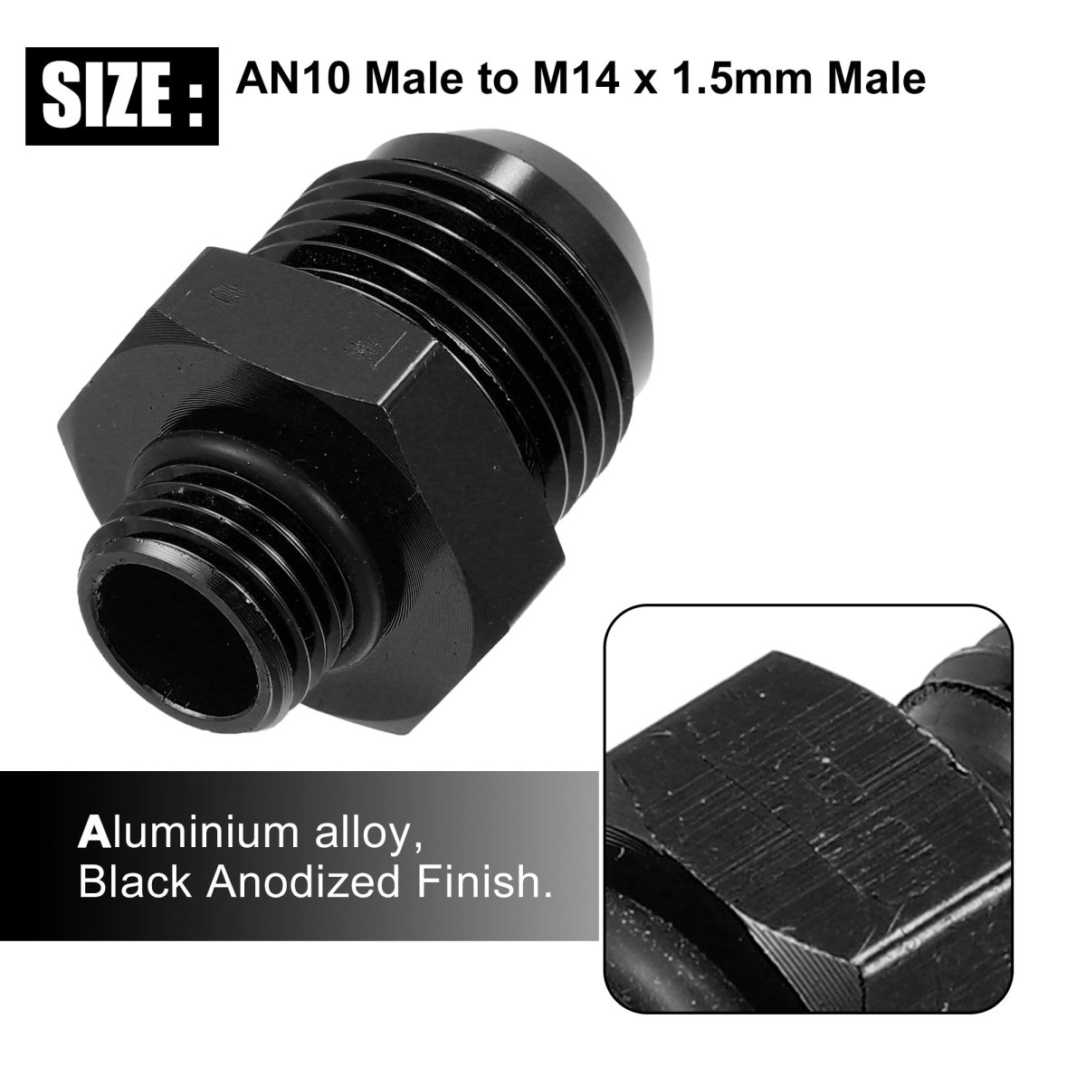 Black 10an Male To M14 X 1 5mm Metric Thread Fitting Adapter Flare Union Coupler Fuel Oil Line Hose End Aluminum Alloy For Car