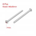 Uxcell M6x80mm Machine Screws Pan Phillips Cross Head Screw 304 Stainless Steel Fasteners Bolts 8pcs