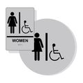 Compliancesigns Acrylic Ada Restroom Sign Set 12 Inch Tactile Braille Silver California Style 