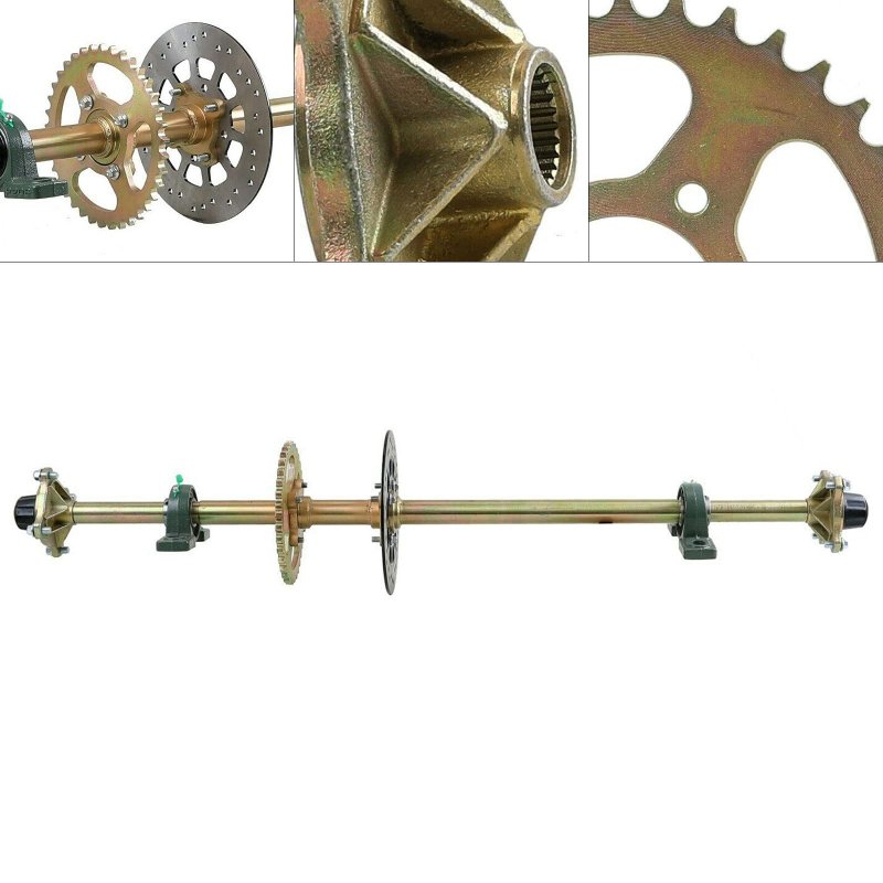 Denestus New 1120mm 44 Go Kart Live Rear Axle Complete Kit With Sprocket Brake Disc Pillow Block Wheel Hubs For Diy Or Atv Quad