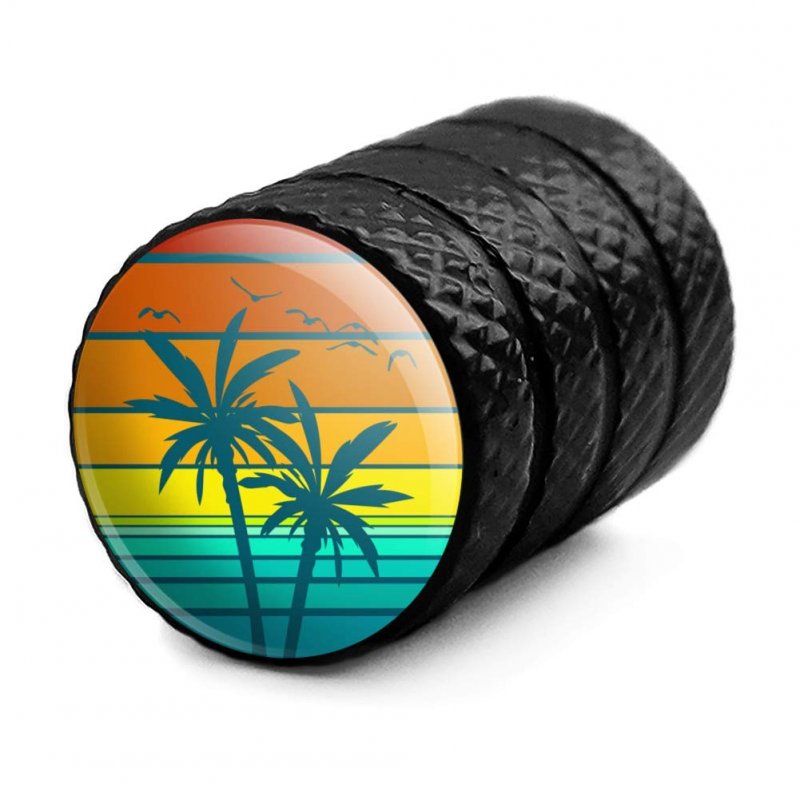 Sunset With Palm Trees Graphic Tire Rim Wheel Aluminum Valve Stem Caps