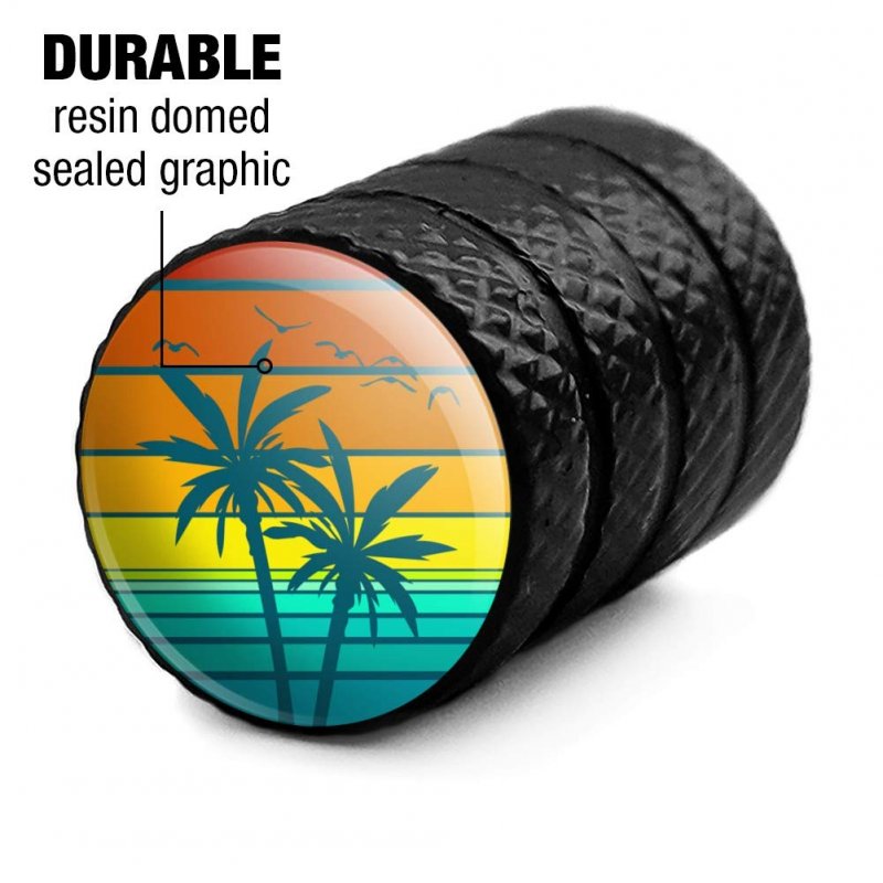 Sunset With Palm Trees Graphic Tire Rim Wheel Aluminum Valve Stem Caps