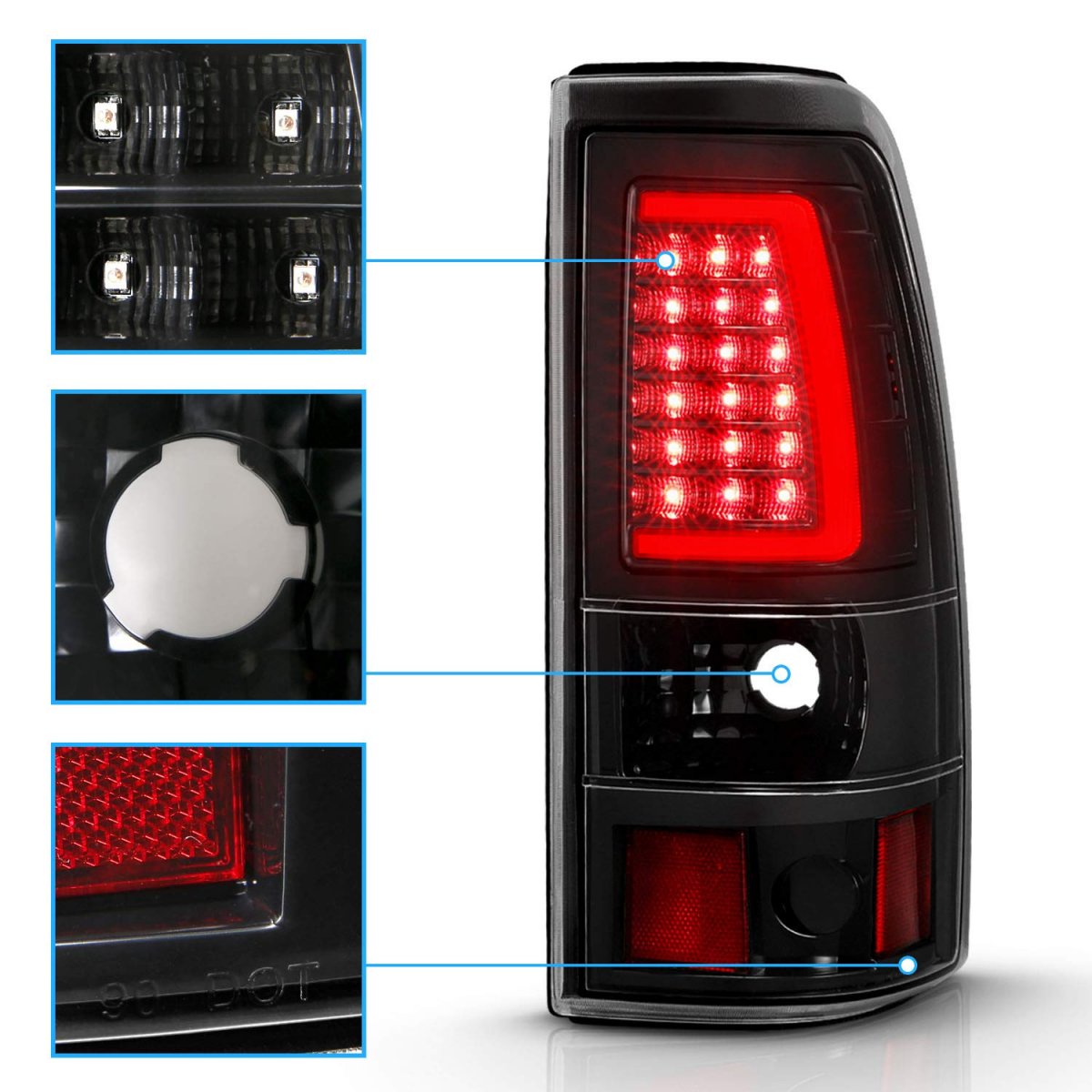 Amerilite For 1999-2006 Gmc Sierra 99-02 Chevy Silverado Pick Up Truck Clear Black C-type Led Tube Replacement Tail Lights