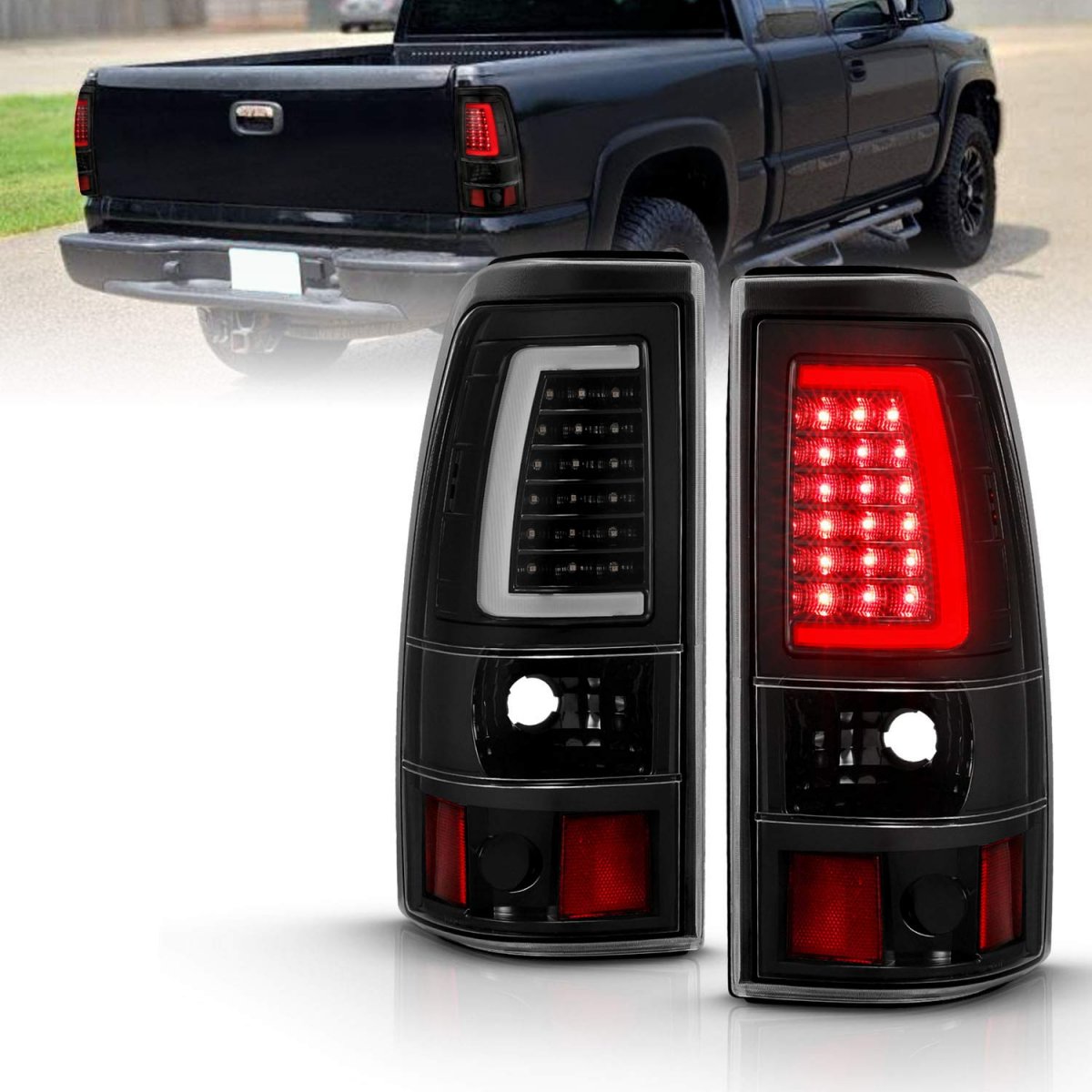 Amerilite For 1999-2006 Gmc Sierra 99-02 Chevy Silverado Pick Up Truck Clear Black C-type Led Tube Replacement Tail Lights