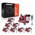 A-premium Set Of 8 Red Round Ignition Coil Pack And Iridium Spark Plugs Compatible With Chevrolet Silverado Gmc Sierra 1500