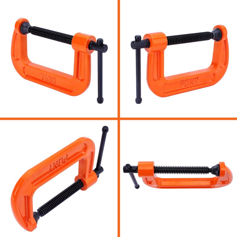 Pony Malleable Iron C-clamp Set 3-piece 1 2 3 Orange