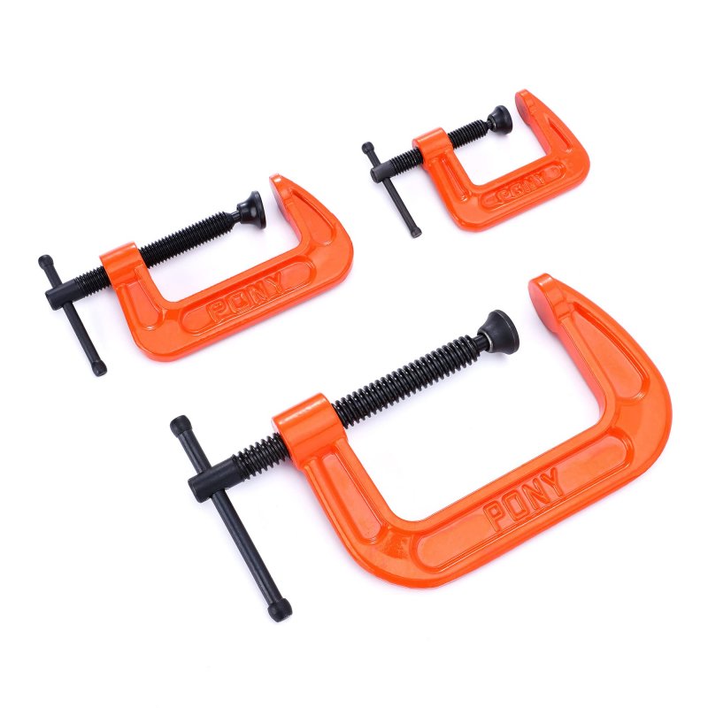Pony Malleable Iron C-clamp Set 3-piece 1 2 3 Orange