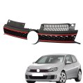 Front Bumper Mesh Grille Plastic Black With Red Line Replacement For 2010-2014 Golf 