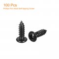 Uxcell 8 X 1 2 Phillips Pan Head Self-tapping Screw 100pcs 304 Stainless Steel Round Wood Full Thread Black