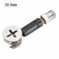 Uxcell 3-in-1 Furniture Connecting Kit 15mm Od Cam Fitting M6x35mm Dowel Screws 8mm Pre-inserted Nut 20 Sets