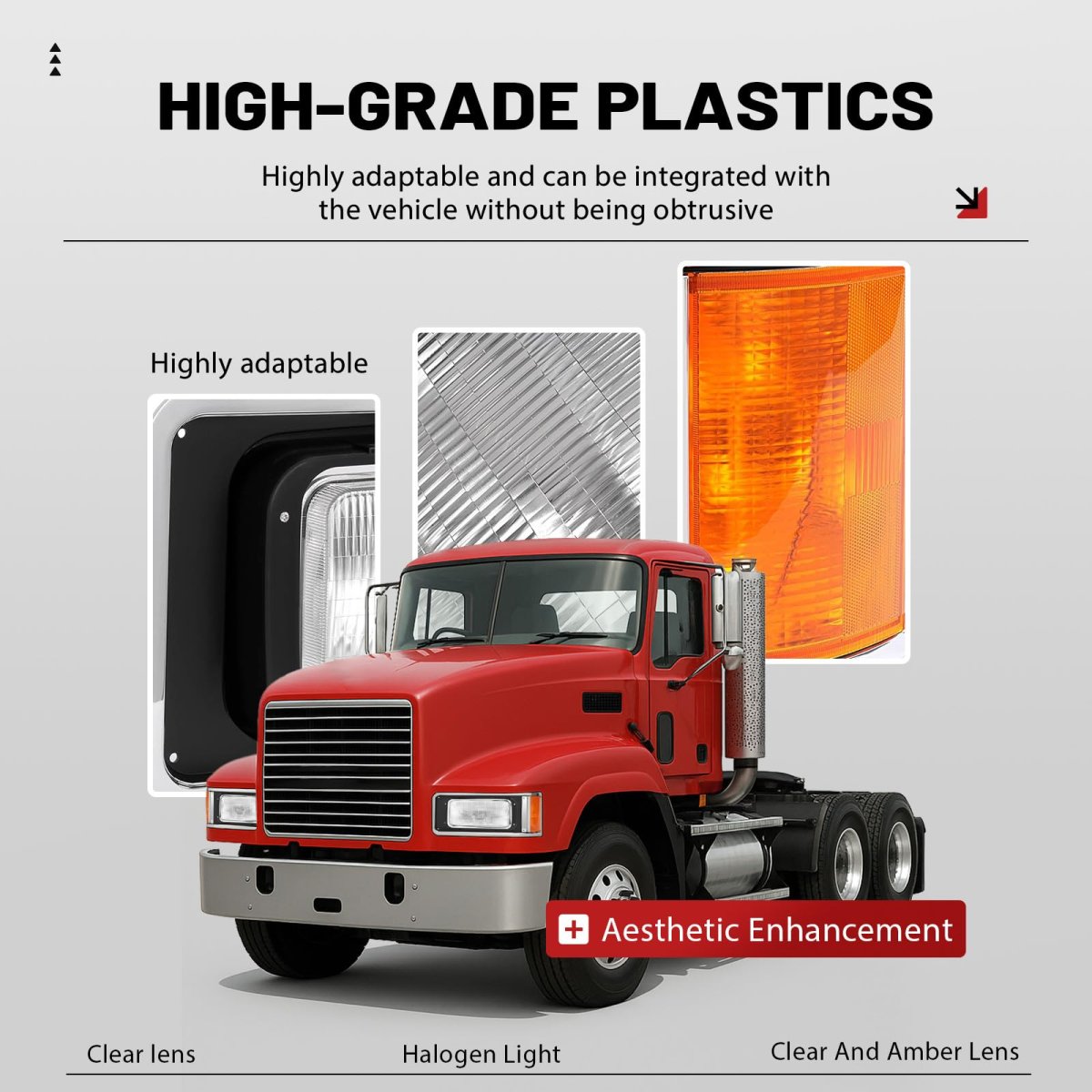 Left Headlight With Bezel For 1990-2017 Mack Ch613 Sfa Hood Truck Driver Side Halogen Headlamp Set Turn Signal Bulb Clear And