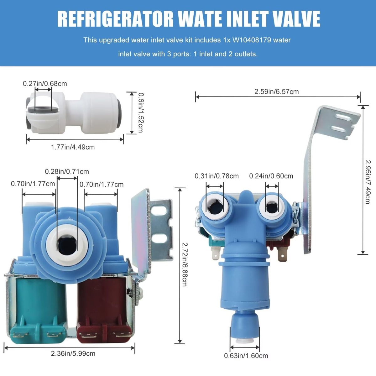 Vicue Premium W10408179 Wpw10179146 W10179146 Replacement Water Inlet Valve Kit Compatible For Kenmore Fridge Models 106