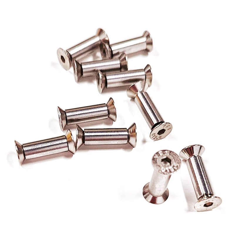 10pcs Knife Handle Bolt Rivets Scale Screw Fastener Nut Flat Hex Head Silver