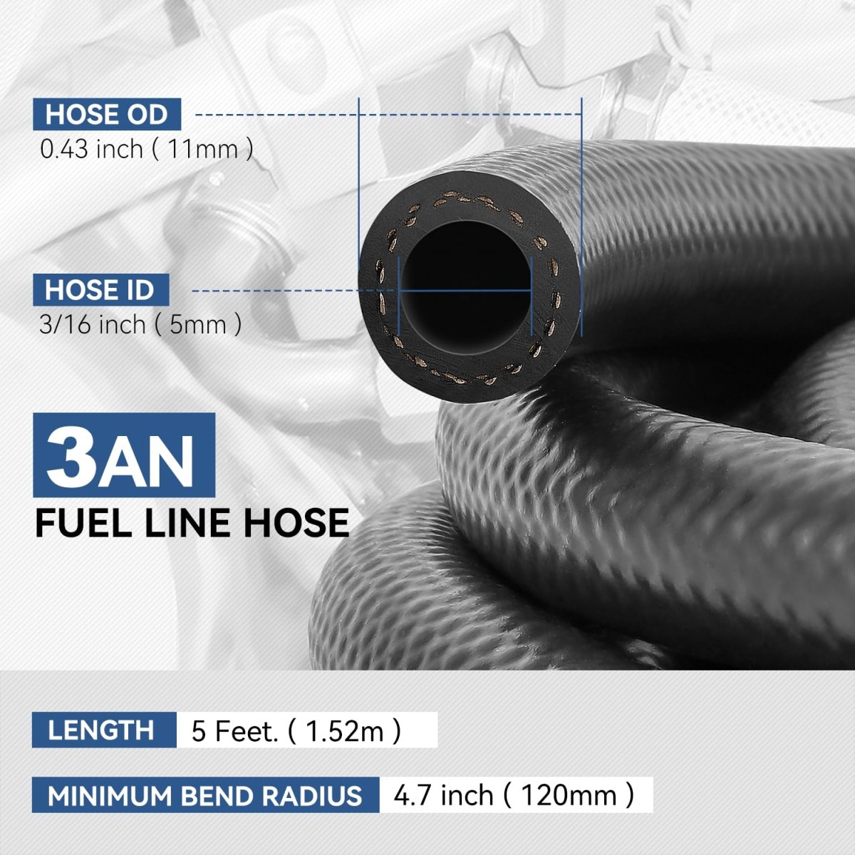 3an An 3 16 In Id Push Lock Fuel Line Hose 5ft Black Nbr Rubber For Gasoline Engine Oil System 300psi Max Pressure Universal
