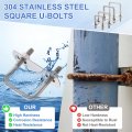 4 Set 1-5 8 Inner Wide Square U Bolts 2-9 16 Length 304 Stainless Steel U-bolts With Flange Hexagon Nuts Frame Plates For