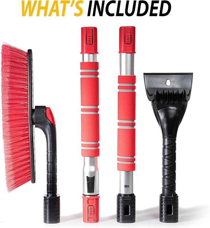 Zone Tech Extendable Snow Brush And Ice Scraper For Car 62 2-1 Adjustable Length Rotating Head Red Foam Grip Perfect
