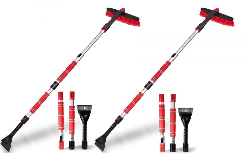 Zone Tech Extendable Snow Brush And Ice Scraper For Car 62 2-1 Adjustable Length Rotating Head Red Foam Grip Perfect