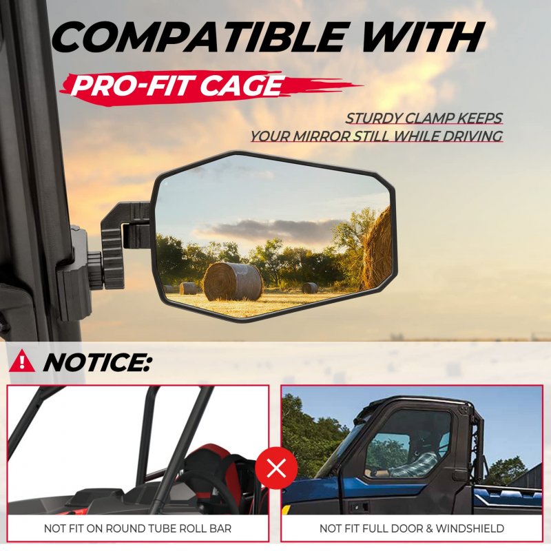 Utv Side Mirrors Rearview For Pro-fit Polaris Ranger General Can-am Defender Maverick Trail 3-axis Rotation Breakaway Rear View