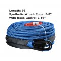 95ft X 3 8 Blue Synthetic Winch Rope W All Rock Guard Sheath 22000 Lbs Chrome Polished Hawse Fairlead Compatible With Atv Utv