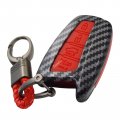 2-layers Hybrid Combo Carbon Key Fob Cover W Keychain For Hyundai Azera Equus Santa Fe