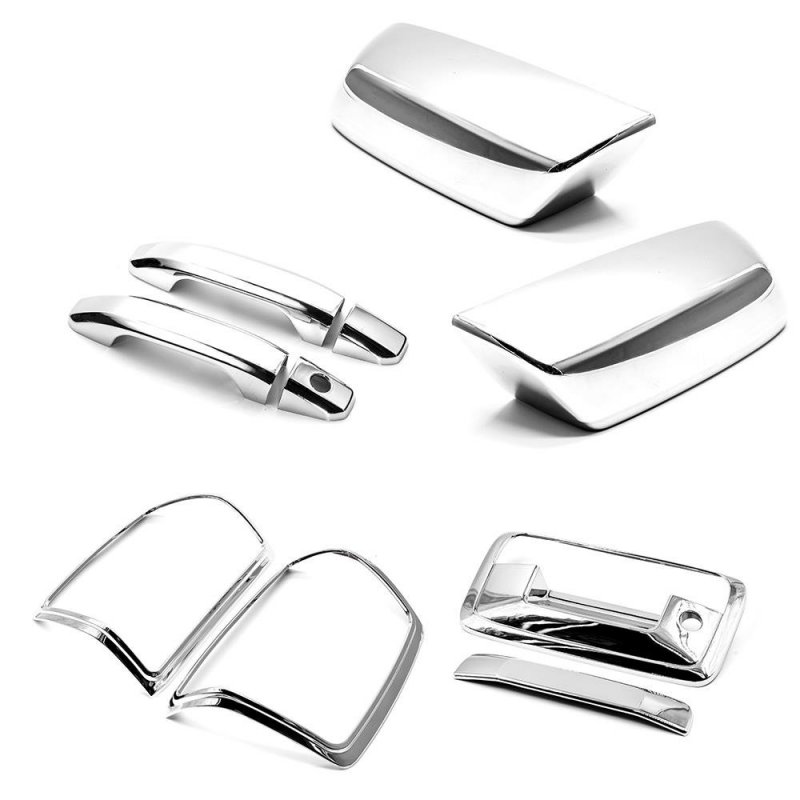 Sizver Chrome Top Half Mirror Covers 2door Handles Tail Light Frame Gate Cover For 2014-2018 Chevy Silverado 1500