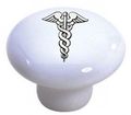 Set Of 2 Caduceus Medical Symbol Ceramic Cabinet Drawer Pull Knobs 