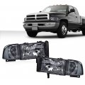 G-plus Headlight Lamps Compatible With 1994-2001 Dodge Ram 1500 1994-2002 2500 3500 Smoky Lens Chrome Housing Clear Reflector