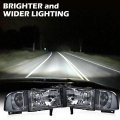 G-plus Headlight Lamps Compatible With 1994-2001 Dodge Ram 1500 1994-2002 2500 3500 Smoky Lens Chrome Housing Clear Reflector