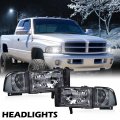 G-plus Headlight Lamps Compatible With 1994-2001 Dodge Ram 1500 1994-2002 2500 3500 Smoky Lens Chrome Housing Clear Reflector