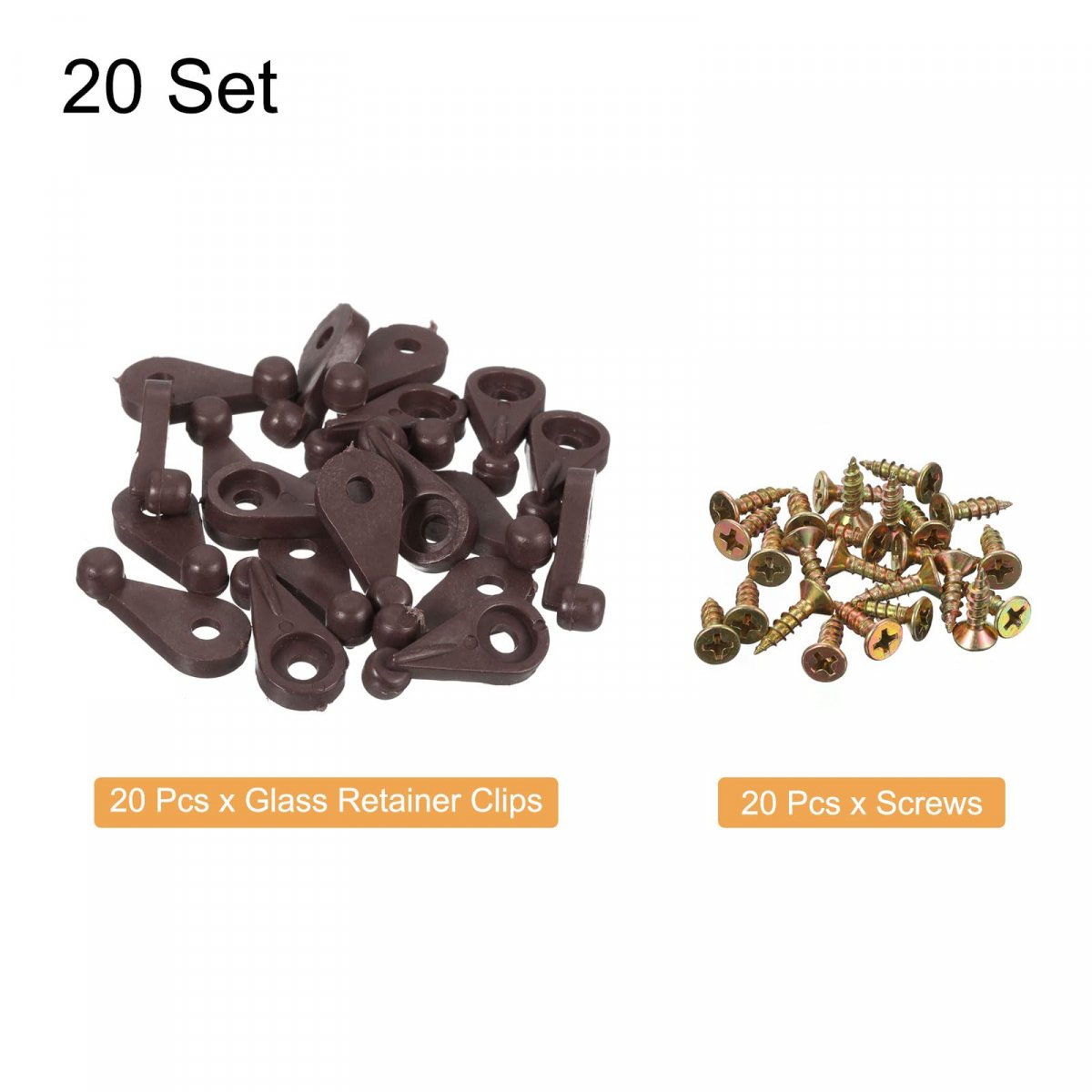 20set Glass Retainer Clips Kit 1 Inch Plastic Cabinet With Screws For Fixing 4mm Thick Doors Mirror Brown
