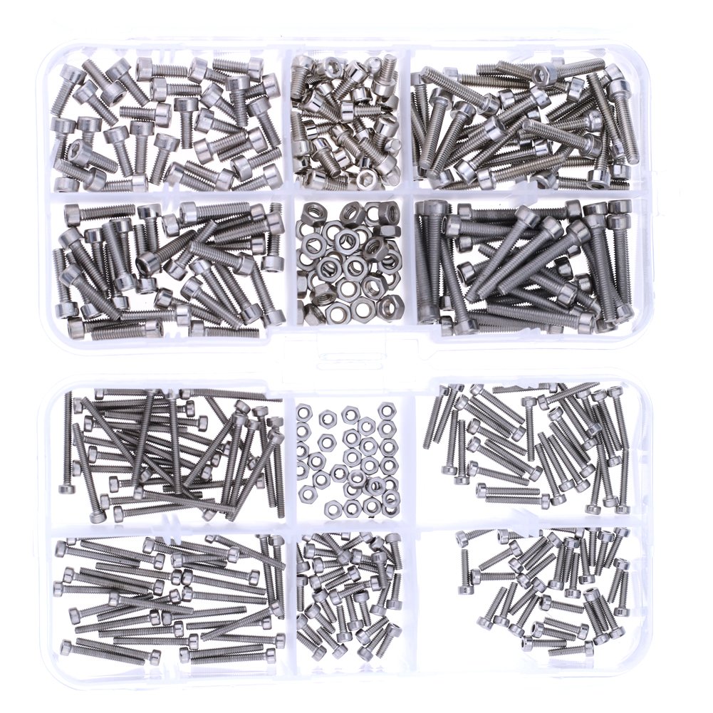 Hilitchi 420pcs M2 M3 Stainless Steel Hex Socket Head Cap Screws Nuts Assortment Kit With Box 304