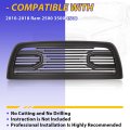 Front Hood Bumper Grille Grill For 2010-2018 Dodge Ram 2500 3500 4500 Replacement Shell Big Horn Horizontal Style Black W O