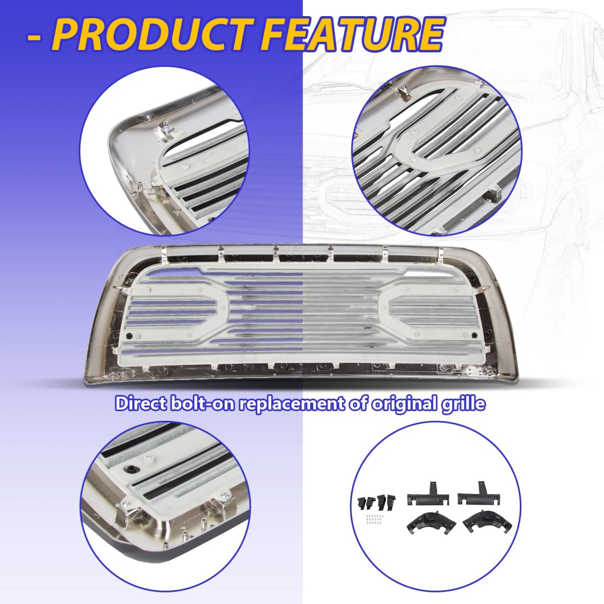 Front Hood Bumper Grille Grill For 2010-2018 Dodge Ram 2500 3500 4500 Replacement Shell Big Horn Horizontal Style Black W O