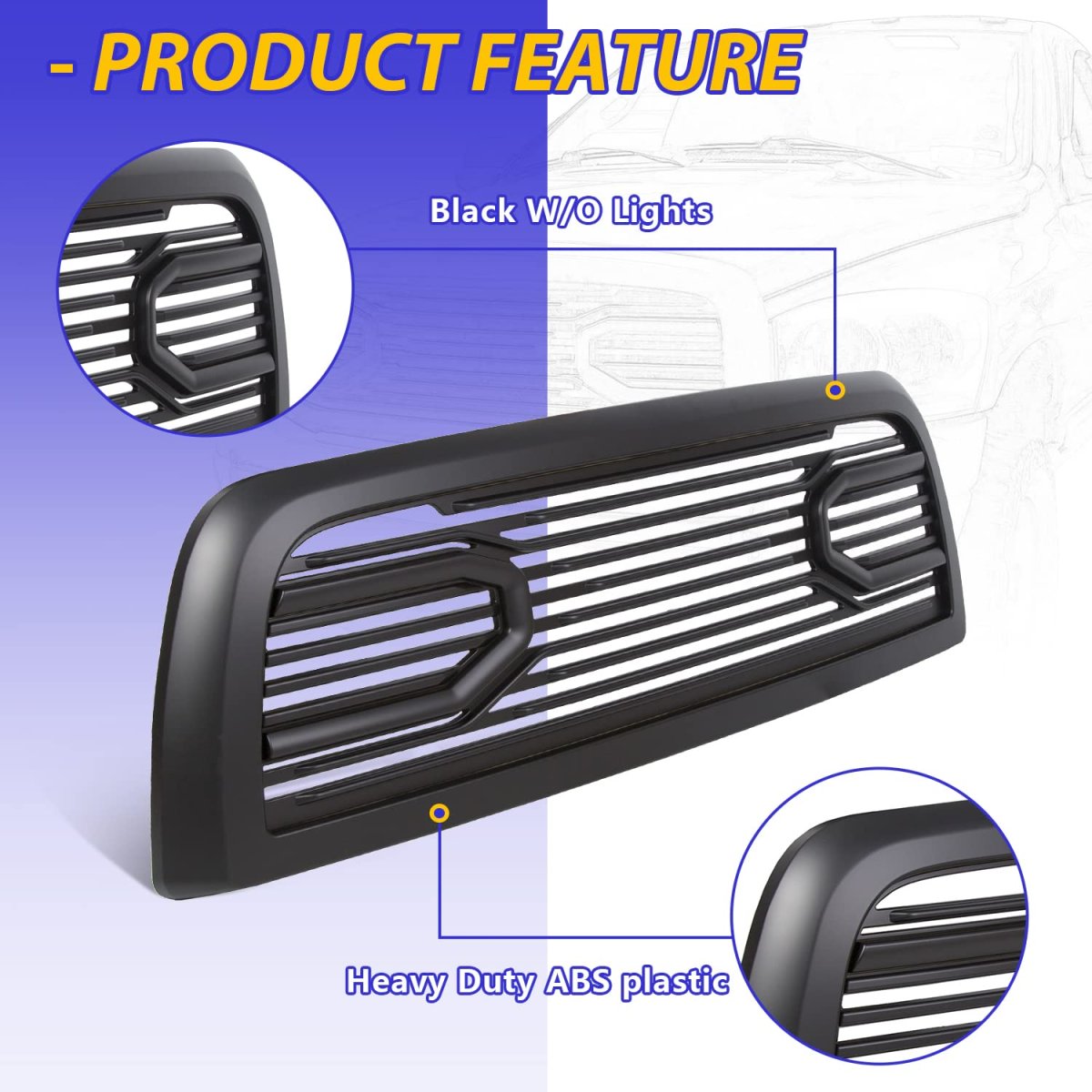 Front Hood Bumper Grille Grill For 2010-2018 Dodge Ram 2500 3500 4500 Replacement Shell Big Horn Horizontal Style Black W O
