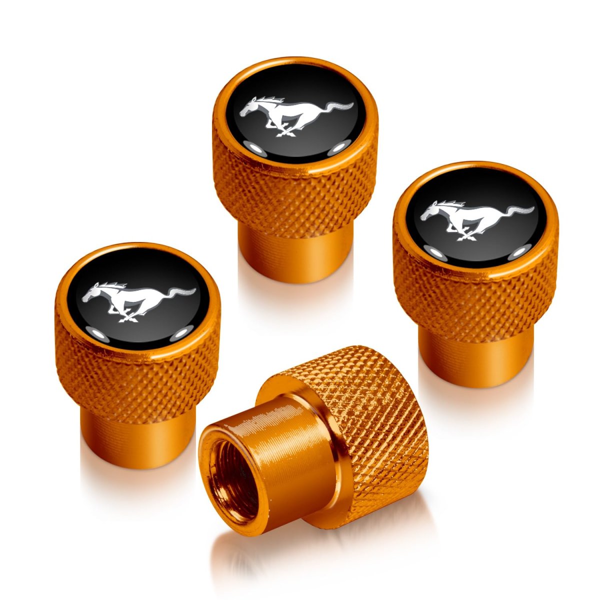 Ford Mustang Tire Valve Stem Caps Black Logo On Golden Aluminum Official Licensed Easy Grip Set Of 4 Universal Fit For Cars
