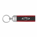 Ipick Image For Chevrolet Black Logo Real Carbon Fiber Strap With Red Leather Stitching Edge Key Chain Keychain Official
