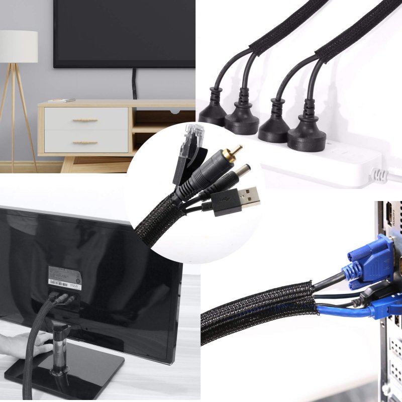 Crocsee 25ft 1 25 Inch Braided Cable Management Sleeve Cord Protector Self-wrapping Split Wire Loom For Tv Computer Home