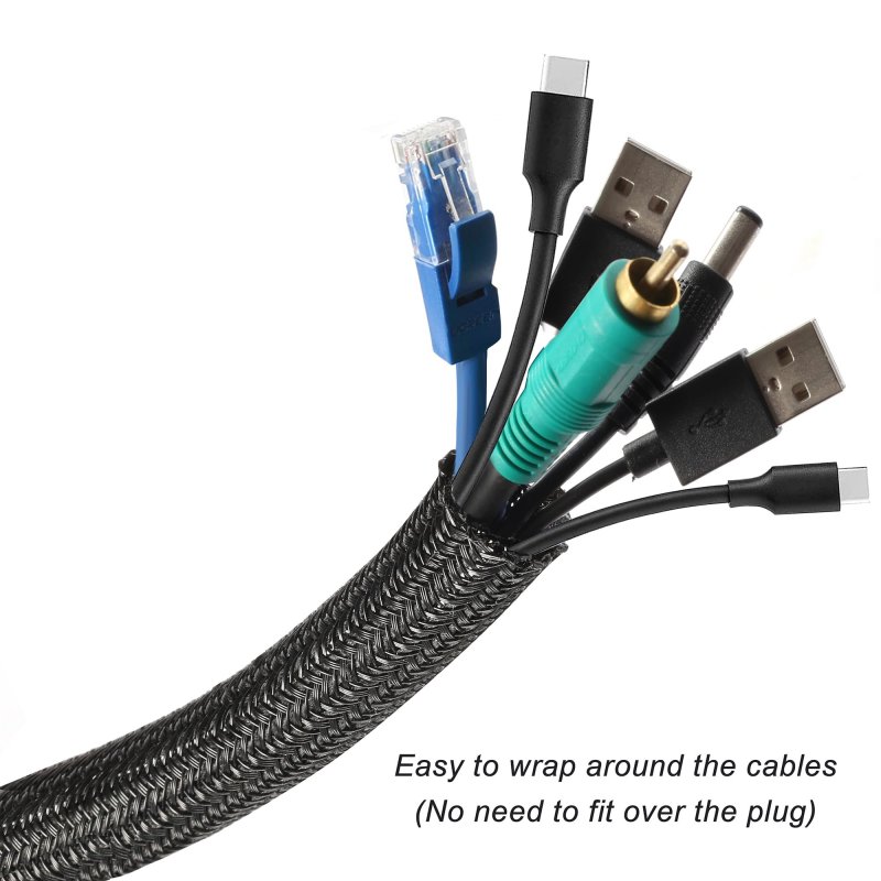 Crocsee 25ft 1 25 Inch Braided Cable Management Sleeve Cord Protector Self-wrapping Split Wire Loom For Tv Computer Home