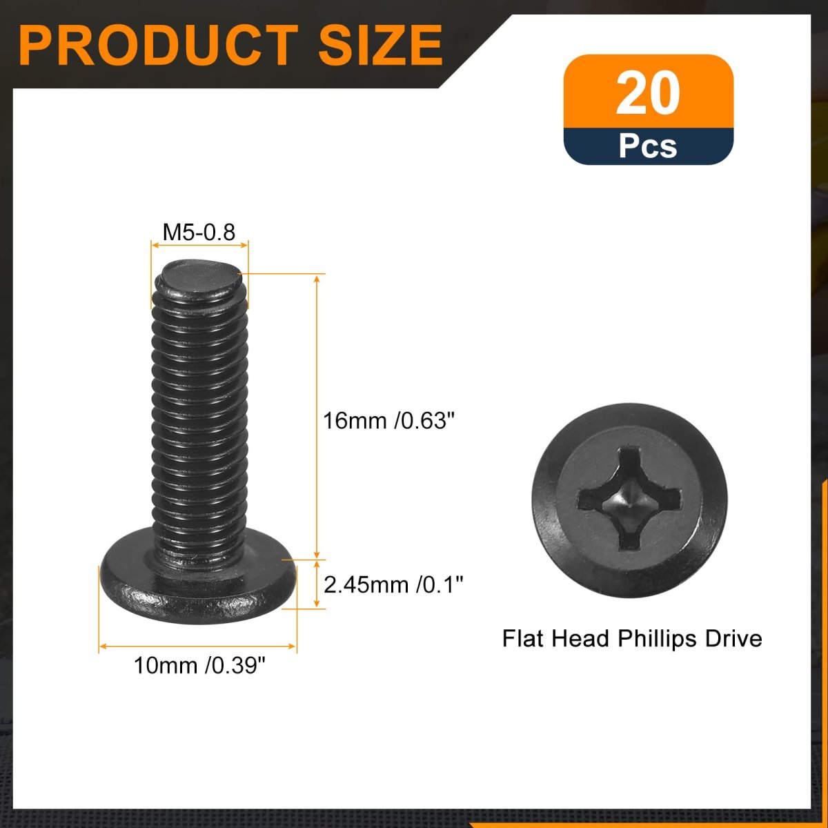 20pcs M5-0 8 X 16mm Flat Round Head Machine Screws 304 Stainless Steel Phillips Drive Full Thread Black Oxide Furniture