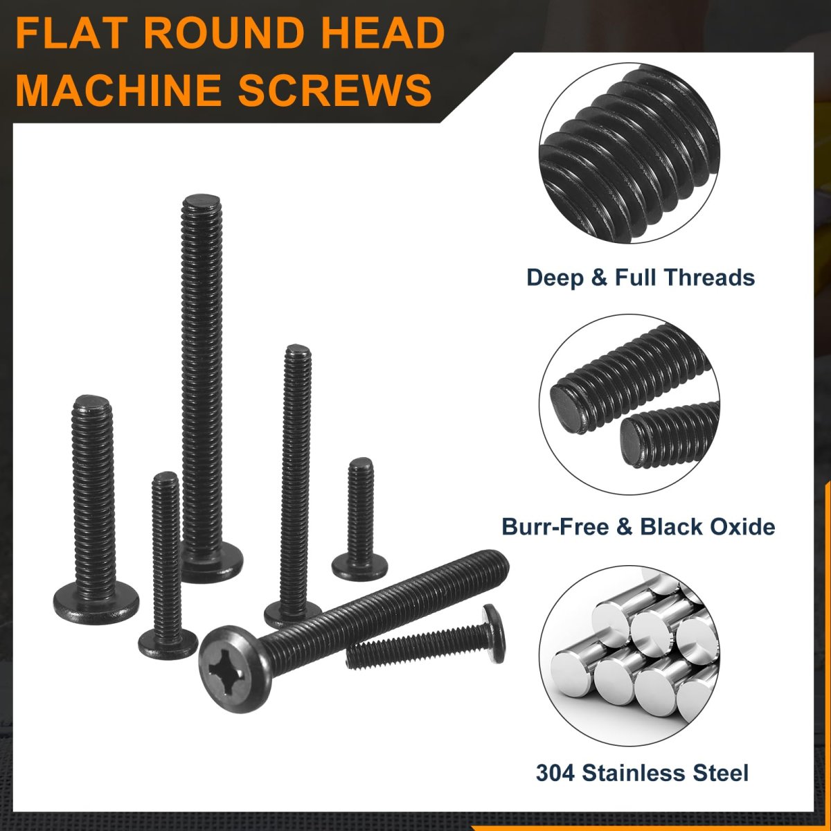 20pcs M5-0 8 X 16mm Flat Round Head Machine Screws 304 Stainless Steel Phillips Drive Full Thread Black Oxide Furniture