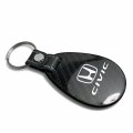 Ipick Image Compatible With Honda Civic Real Black Carbon Fiber Leather Strap Large Tear Drop Key Chain