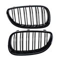 1 Pair Euro Direct Replacement Front Kidney Grille Grill For Bmw 2003-2010 E60 5-series Double Line Glossy Black