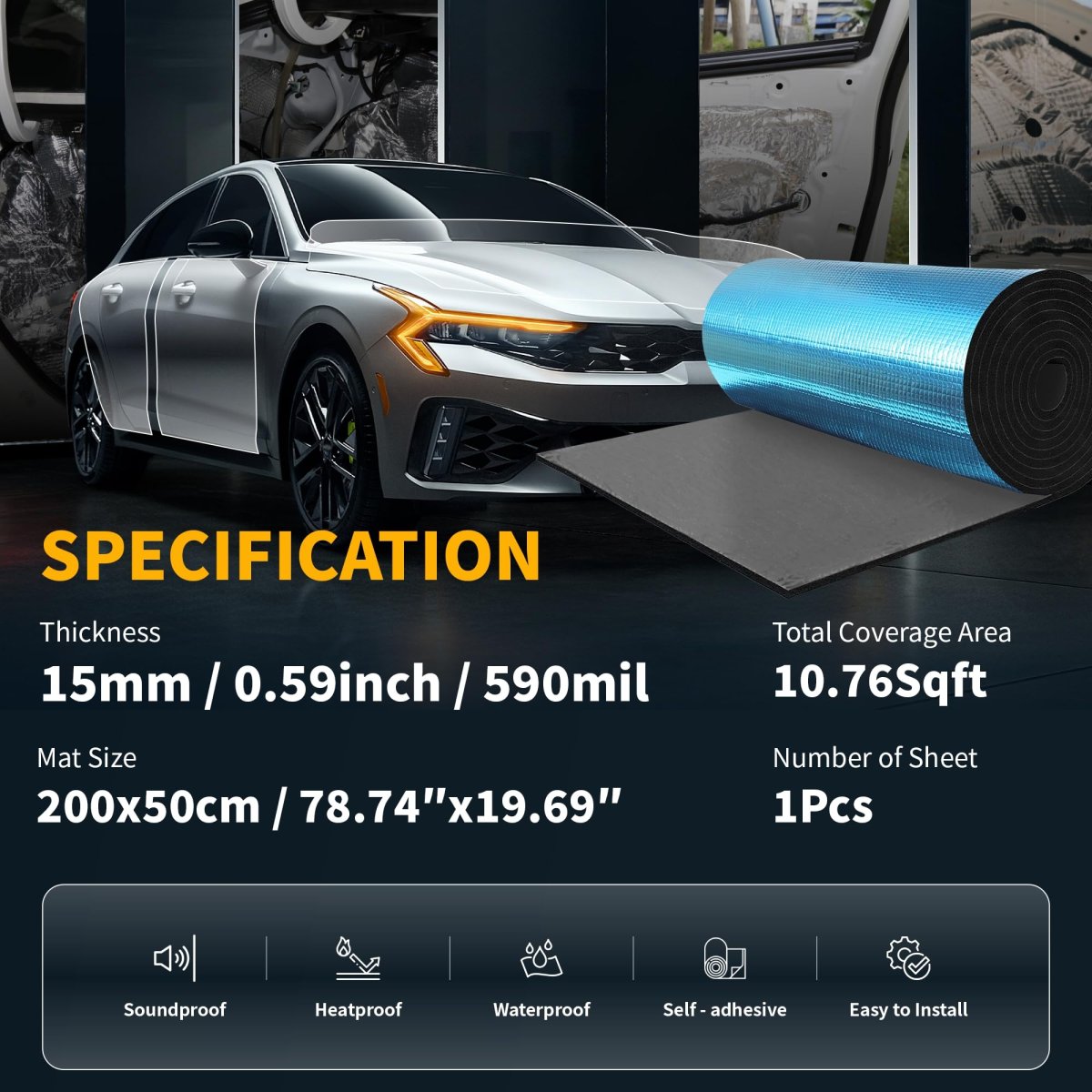 590mil 15mm 10 76sqft Sound Deadener Mat Aluminum Foil Heat Shield Material Self Adhesive Universal For Hood Boat Engine Cover