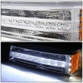 Pair Led Drl Stripe Chrome Housing Front Bumper Light Lamp Compatible With Chevy Silverado Avalanche 1500 2500 03-06
